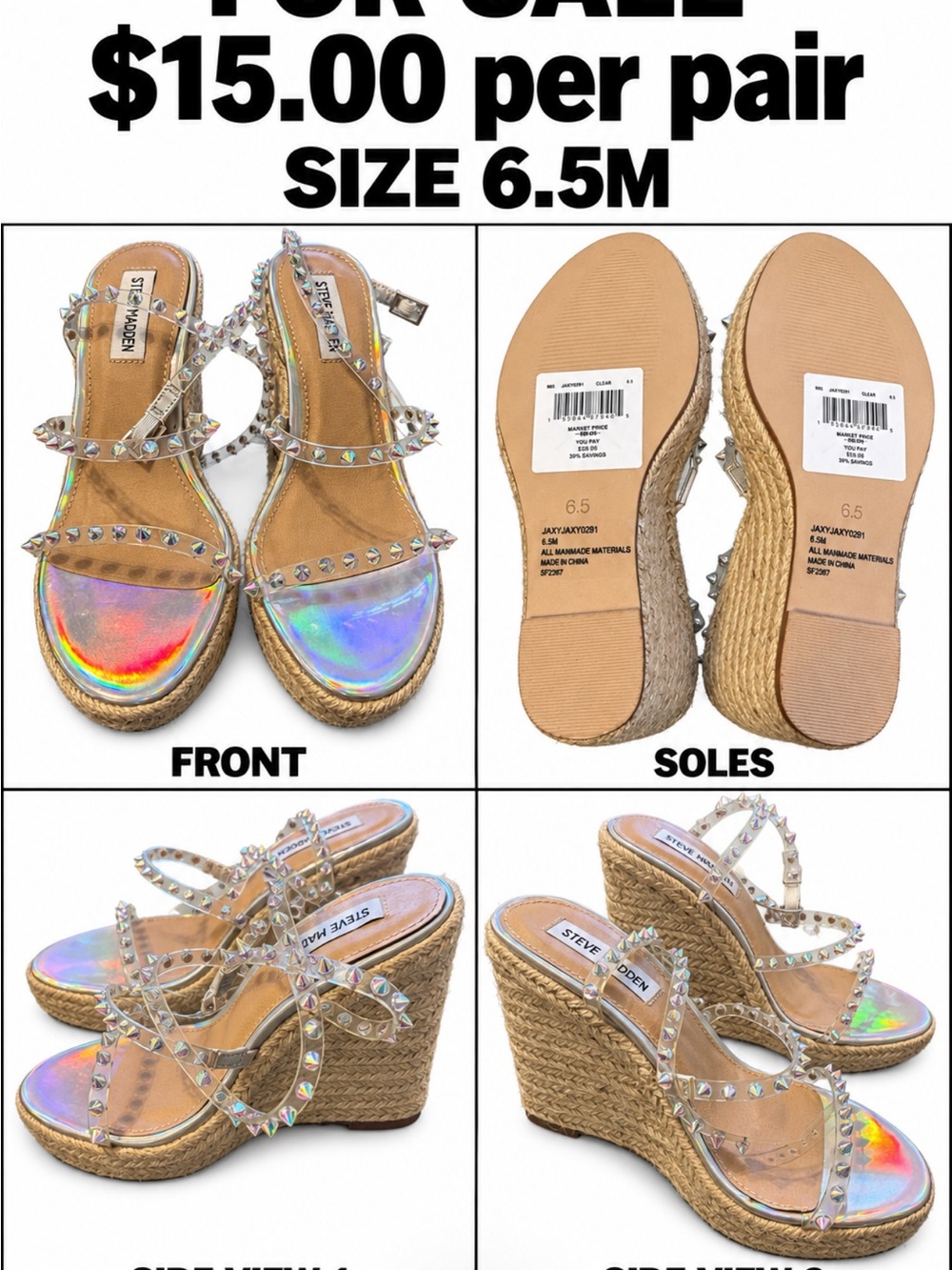 Steve Madden Iridescent Studded Espadrille Wedge Sandals
